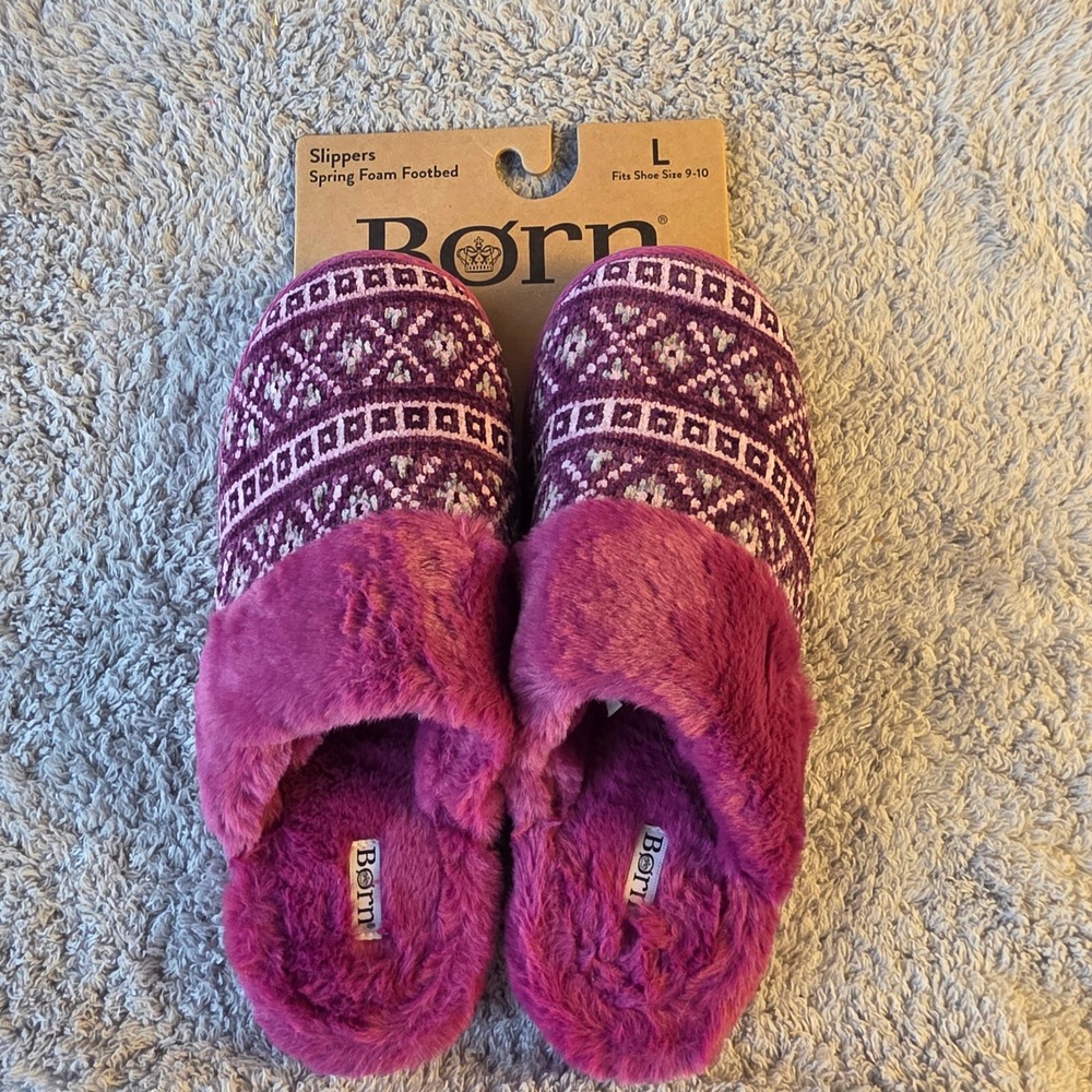 Born Slippers Women's Large 9-10 Purple Fair Isle Spring Foam‎ Hard Sole